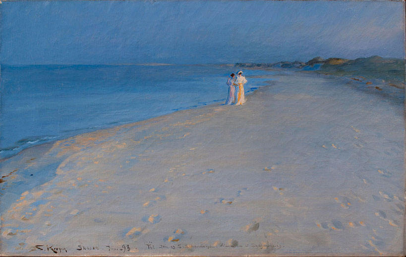 Peder Severin Krøyer, Zomeravond op het Zuiderstrand, Skagen. Anna Acher Marie Krøyer, 1893, Kopenhagen, Den Hirschsprungske Samling