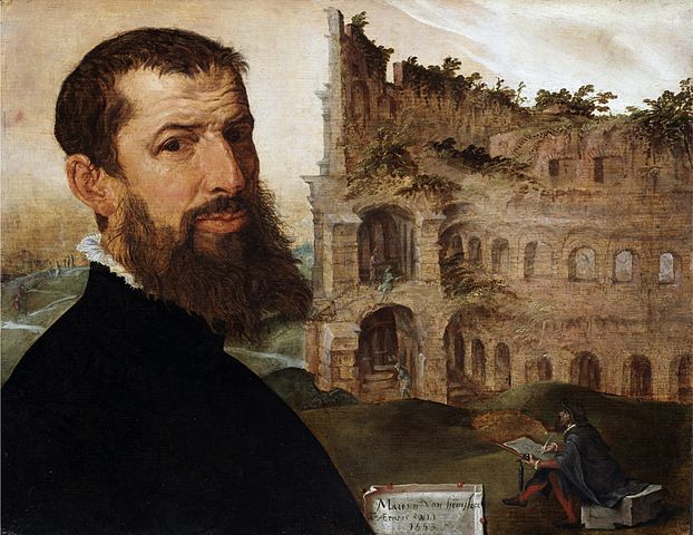 Maarten van Heemskerck, Zelfportret met Colosseum, , 1553, olieverf op paneel, 42,2 x 54 cm, Cambridge, The Fitzwilliam Museum (foto Andrew Normant)