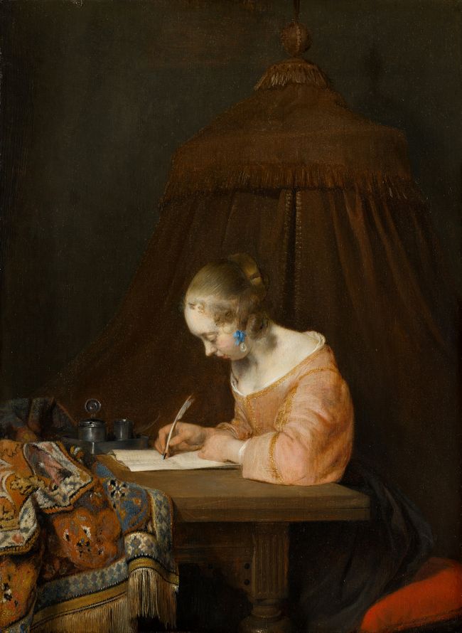 Thuis bij Ter Borch. 

Gerard ter Borch de Jonge, De briefschrijfster, 1655, Den Haag, Mauritshuis