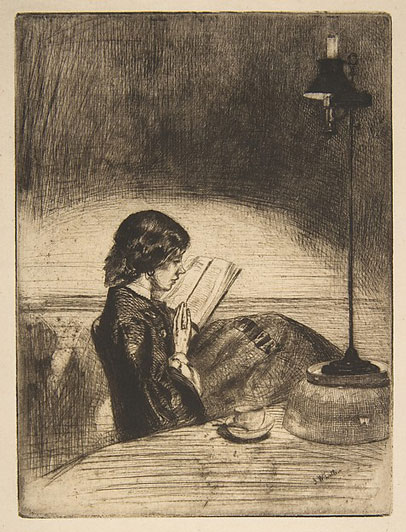 James Abbott McNeill Whistler, Lezen bij lamplicht, 1858, Fine Art Society-London 